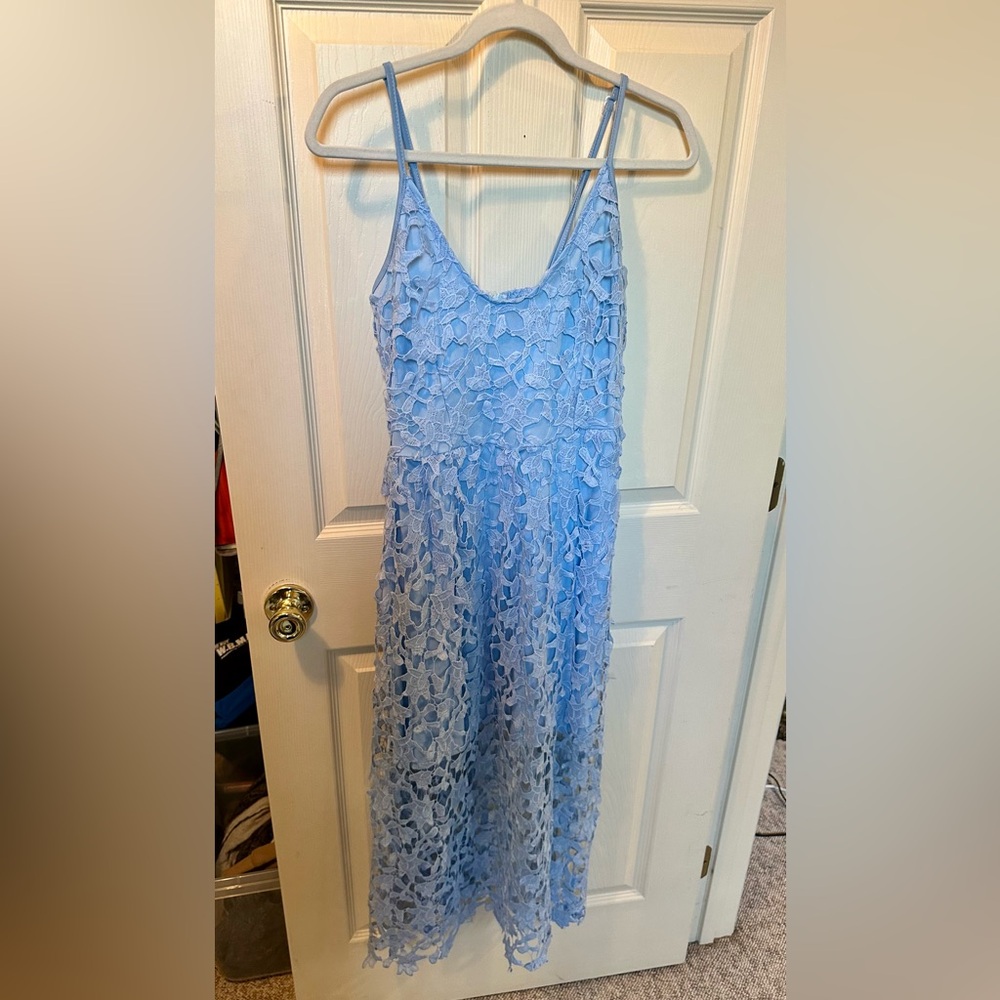 Blue Crochet Lace Cocktail Midi Dress - Size L